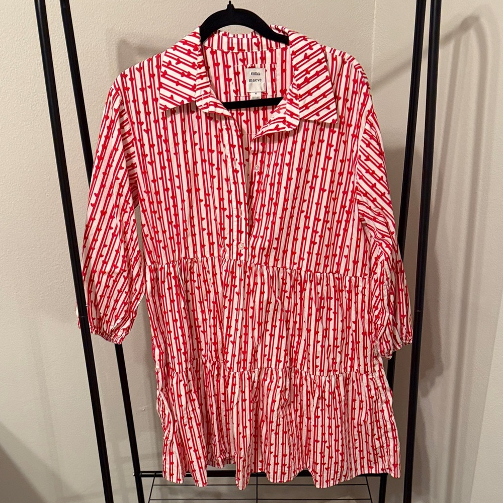 Anthropologie Maeve Bettina Red and White Striped Heart Dress